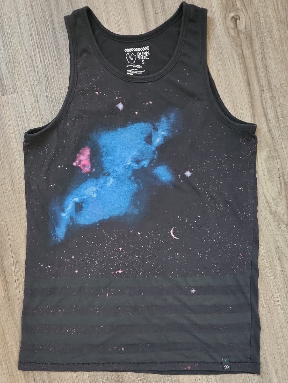 Burnside Charcoal Tank Top with Blue and Pink Galaxy Moon Space Stars Print S